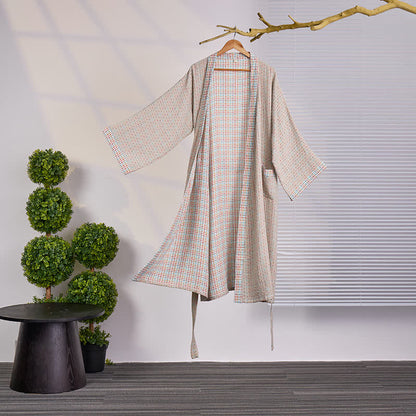 Colorful Gingham Cotton Gauze Kimono Robe - XXL - image 0