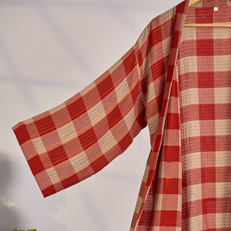 Classic Plaid Cotton Gauze Kimono Robe - image 1