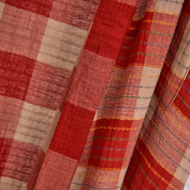 Classic Plaid Cotton Gauze Kimono Robe - image 4