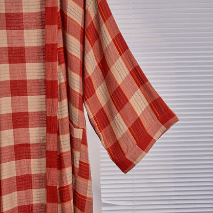 Classic Plaid Cotton Gauze Kimono Robe - image 3