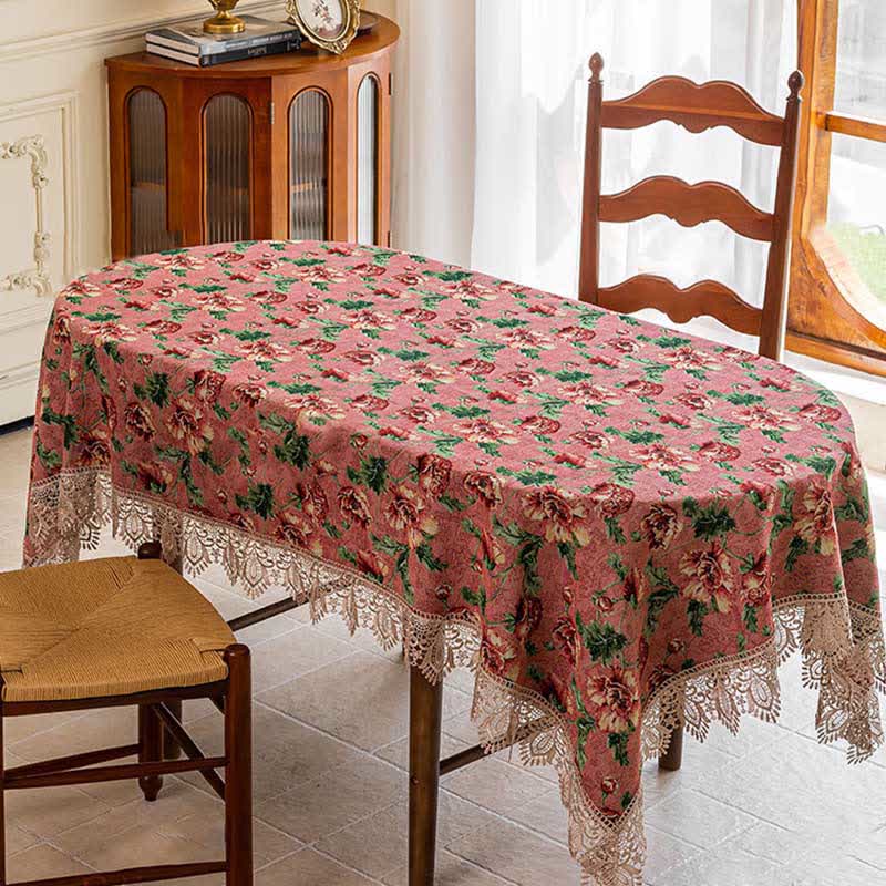 Elegant Lace Trim Floral Tablecloth - image 5
