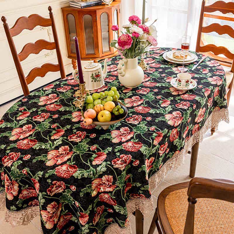 Elegant Lace Trim Floral Tablecloth - image 0