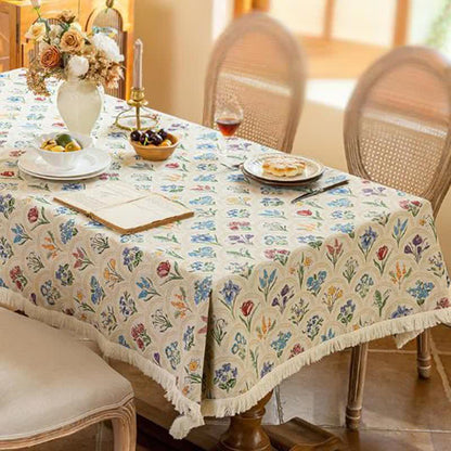 Vintage Blooming Bouquet Tassel Tablecloth - Beige - 55" x 102" - image 13