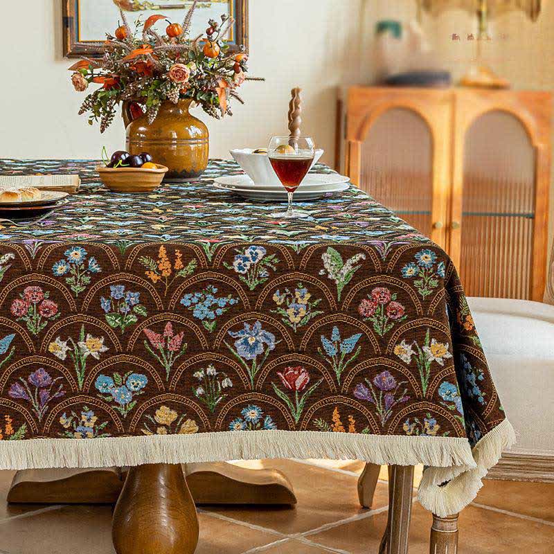 Vintage Blooming Bouquet Tassel Tablecloth - image 7