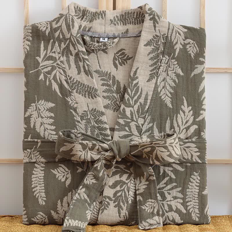 Leaf Cotton Gauze Kimono Yukata Robe - image 8