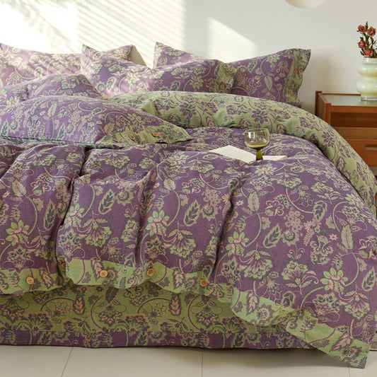 Abstract Floral Jacquard Cotton Gauze Bedding - Bedding Set - King - image 0