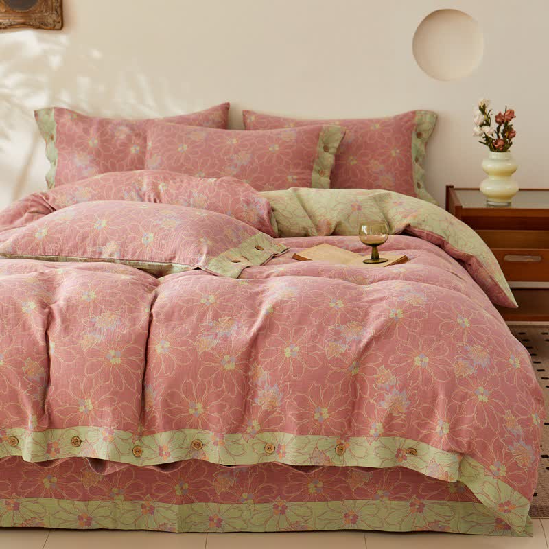 Fresh Floral Jacquard Cotton Gauze Bedding - Bedding Set - King - image 0