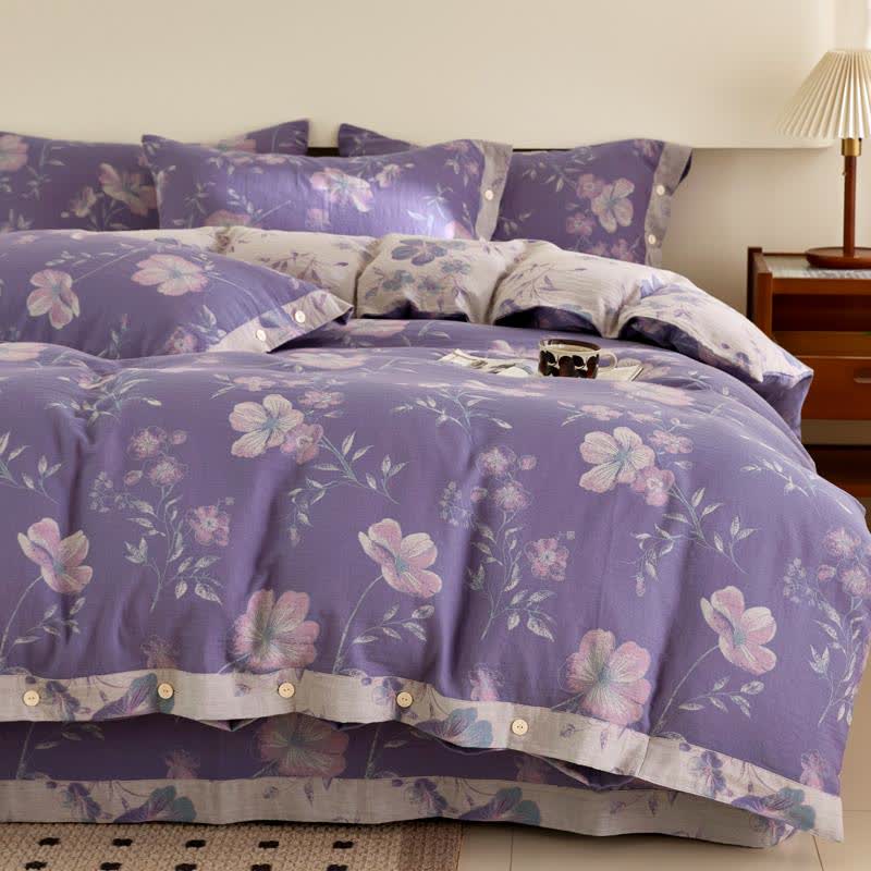 Purple Floral Jacquard Cotton Gauze Bedding - Bedding Set - King - image 0