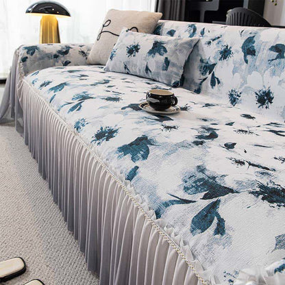 Ink Floral Sofa Cover with Skirt - image 8