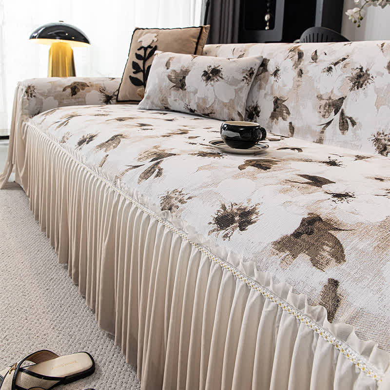 Ink Floral Sofa Cover with Skirt - image 6