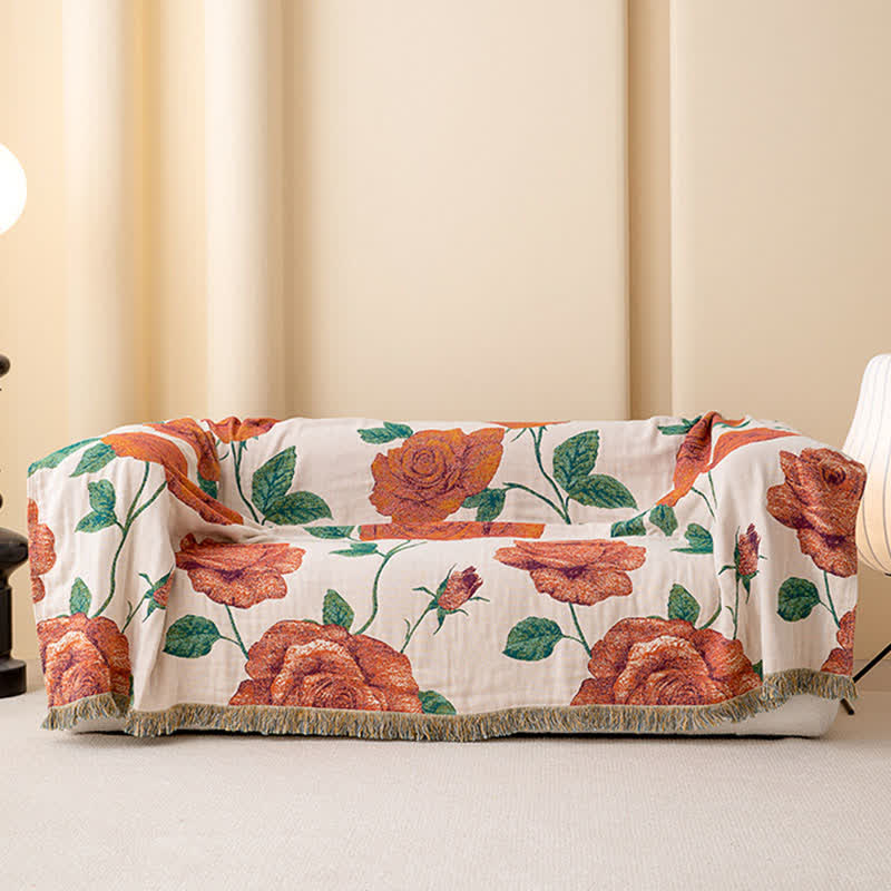 Rose Cotton Gauze Reversible Tassel Quilt - image 3