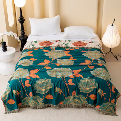 Rose Cotton Gauze Reversible Tassel Quilt - image 1