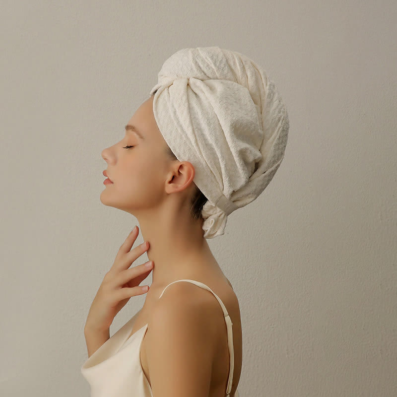 Waffle Absorbent Hair Drying Towel Wrap - Beige - 2PCS - 11" x 29" - image 0