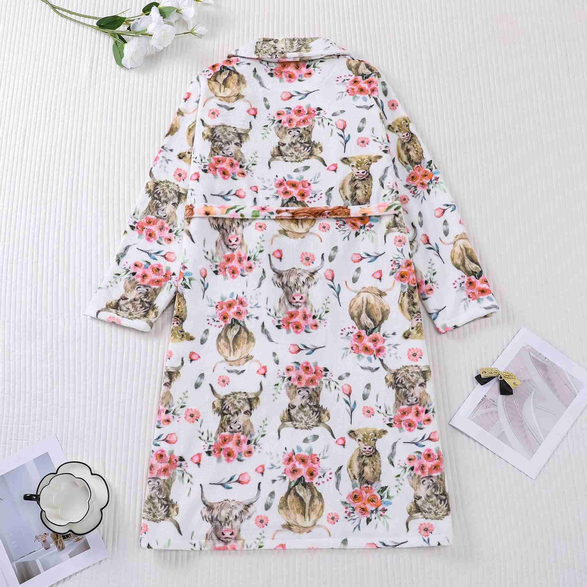 Animal Floral Print Plush Bathrobe - image 1