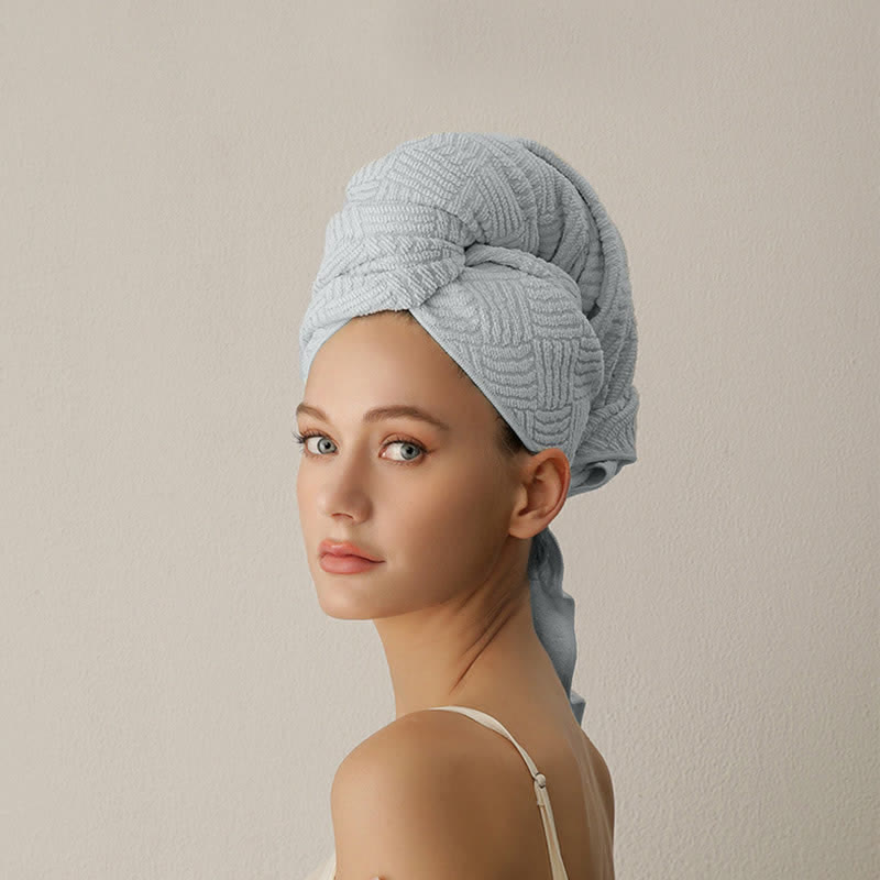 Breathable Antibacterial Hair Drying Towel Wrap - Blue - 2PCS - 26" x 39" - image 2