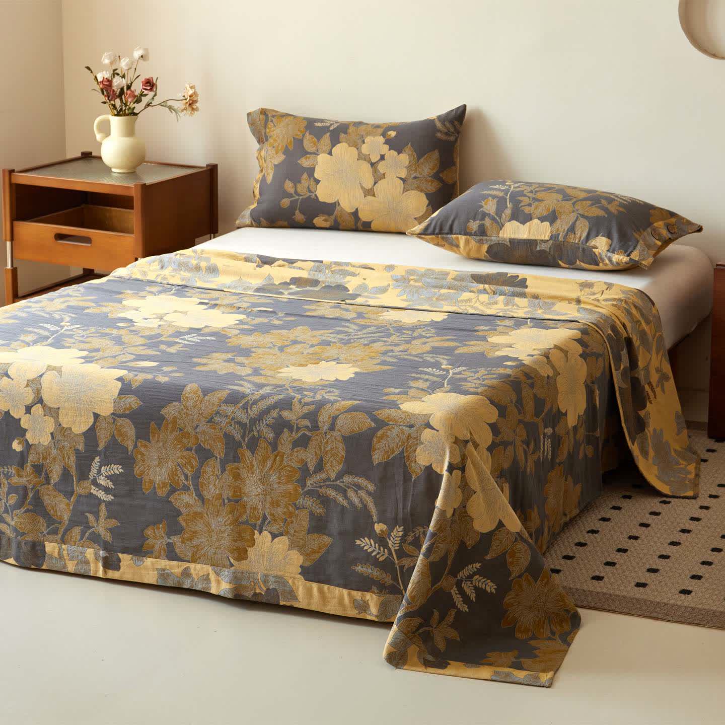 Luxurious Floral Cotton Gauze Sheet Bedspread - Bedspread with 2PCS Pillowcases - King - image 0