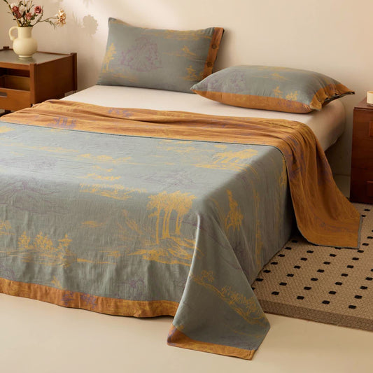 Oriental Tree Cotton Gauze Sheet Bedspread - Bedspread with 2PCS Pillowcases - King - image 0