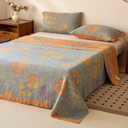Peony Jacquard Cotton Gauze Sheet Bedspread - Bedspread with 2PCS Pillowcases - King - image 0