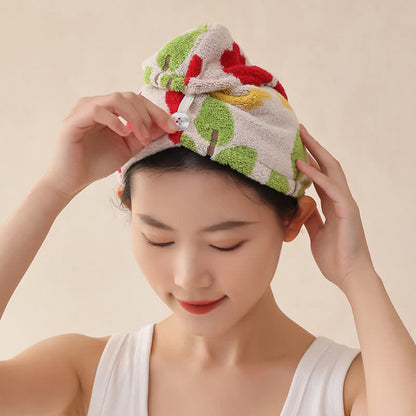 Animal Floral Yarn-dyed Cotton Hair Towel - Beige - 2PCS - 9" x 21" - image 5