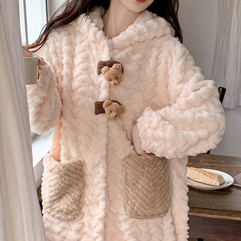 Bear Plush Button Hooded Robe - image 4