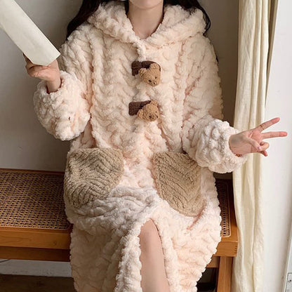 Bear Plush Button Hooded Robe - image 2