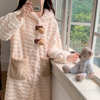 Bear Plush Button Hooded Robe - Robe - XXL - image 0