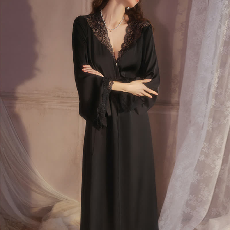 Solid Color Sexy Lace Bathrobe - image 2