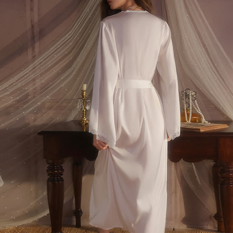 Solid Color Sexy Lace Bathrobe - image 2