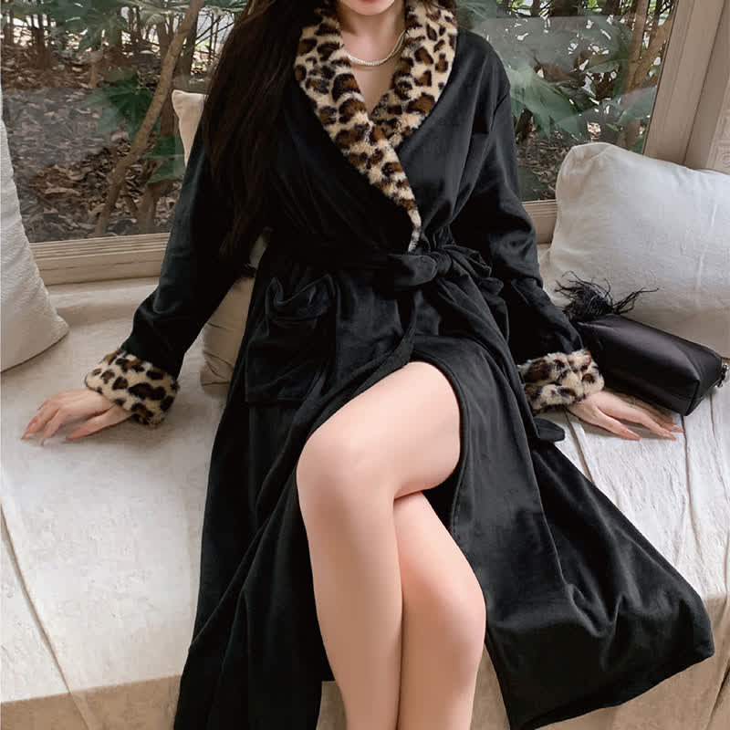 Light Luxury Leopard Collar Plush Robe - image 2