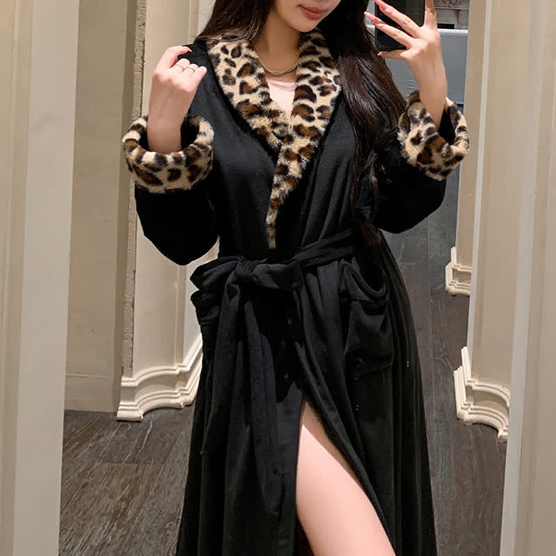 Light Luxury Leopard Collar Plush Robe - Black - XL - image 0