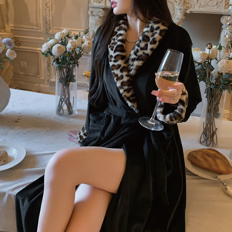 Light Luxury Leopard Collar Plush Robe - image 1
