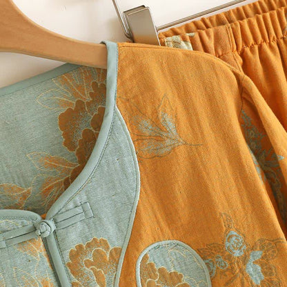 Oriental Style Peony Cotton Pajama Set - image 3