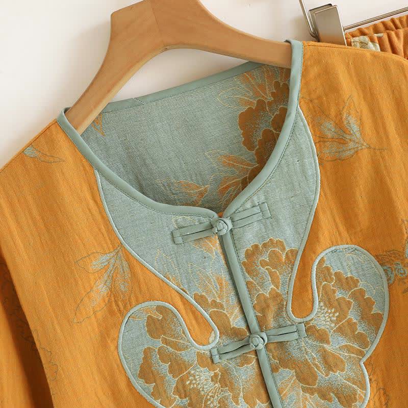 Oriental Style Peony Cotton Pajama Set - image 2