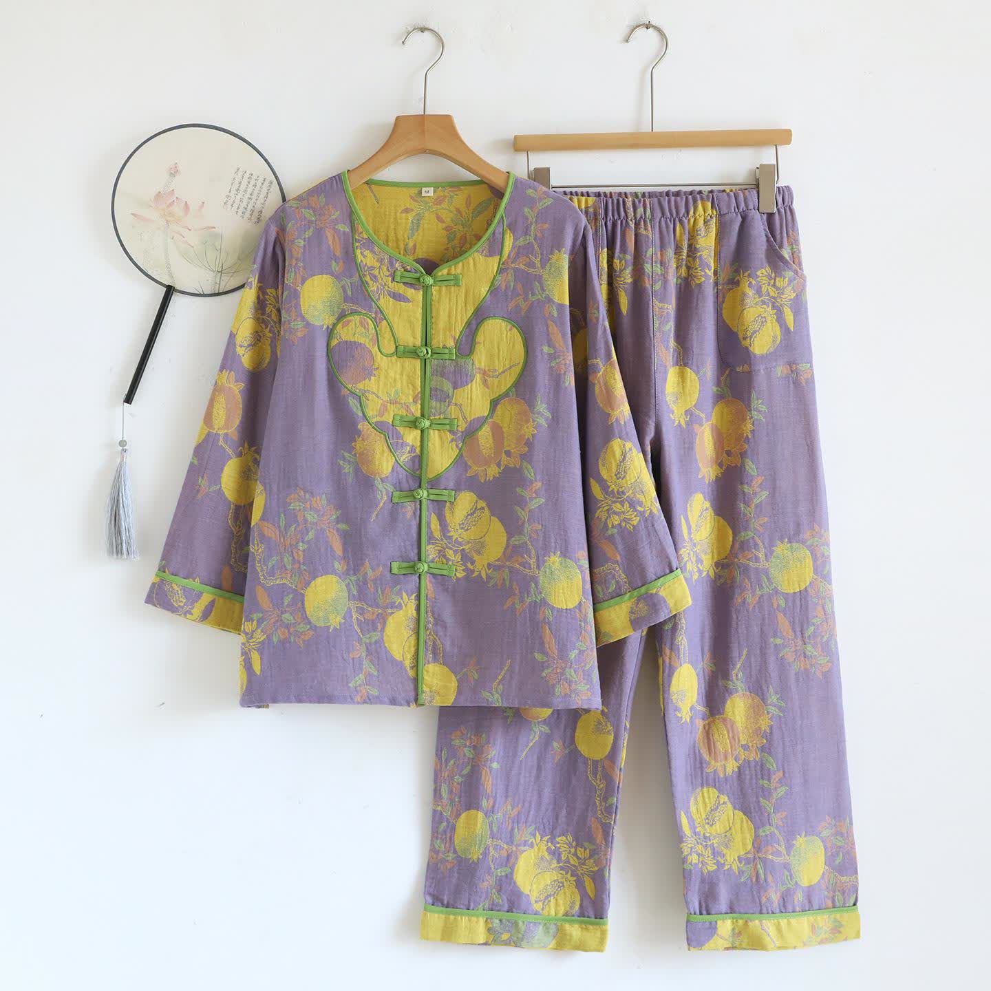 Oriental Style Pomegranate Cotton Pajama Set - XL - image 0