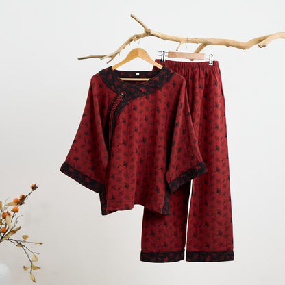 Ginkgo Leaf Oriental Tassel Cotton Pajamas - image 5