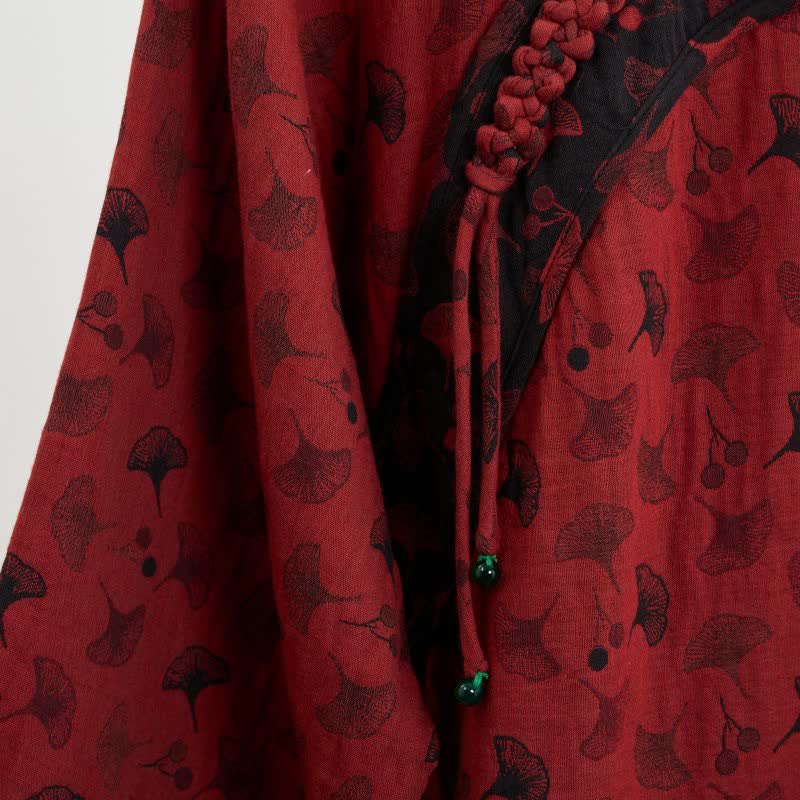 Ginkgo Leaf Oriental Tassel Cotton Pajamas - image 2