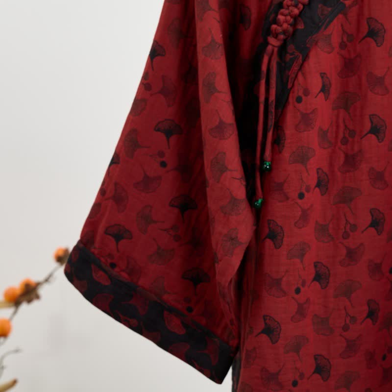 Ginkgo Leaf Oriental Tassel Cotton Pajamas - image 3