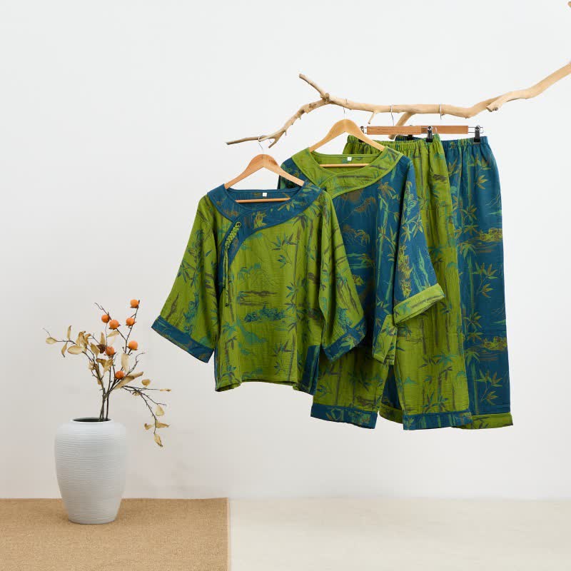 Bamboo Oriental Tassel Cotton Pajama Set - image 1