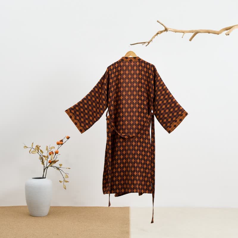Diamond Plaid Cotton Gauze Kimono Robe - image 1