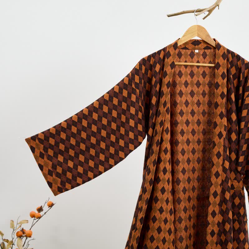 Diamond Plaid Cotton Gauze Kimono Robe - image 2