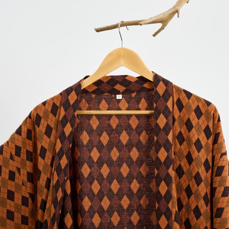 Diamond Plaid Cotton Gauze Kimono Robe - image 8