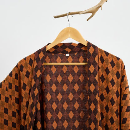 Diamond Plaid Cotton Gauze Kimono Robe - image 8