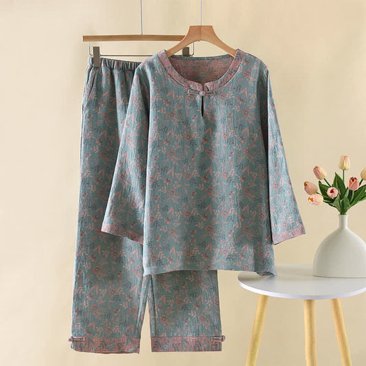 Vintage Cotton Botanical Long Sleeve Pajamas - XL - image 0
