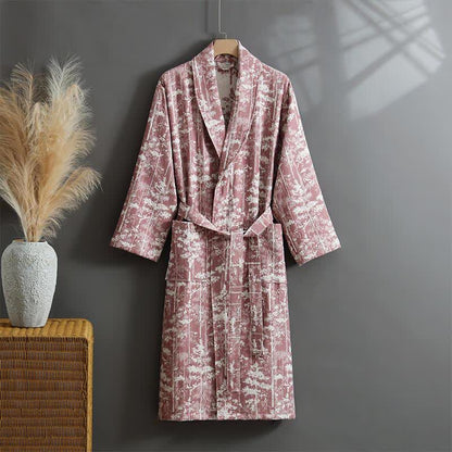 Botanical Cotton Double Layer Gauze Robe - Pink - XL - image 4