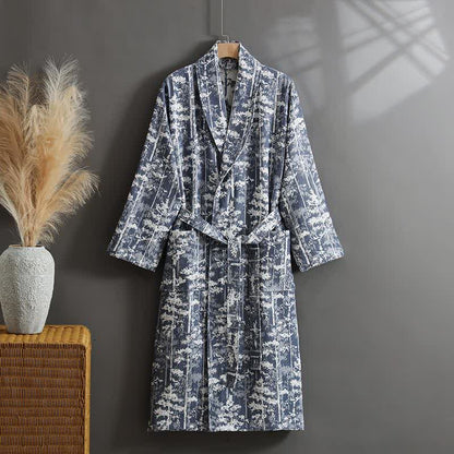Botanical Cotton Double Layer Gauze Robe - Blue - XL - image 2