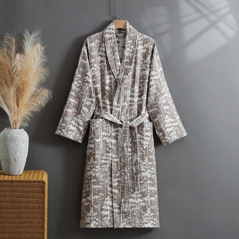 Botanical Cotton Double Layer Gauze Robe - Khaki - XL - image 7
