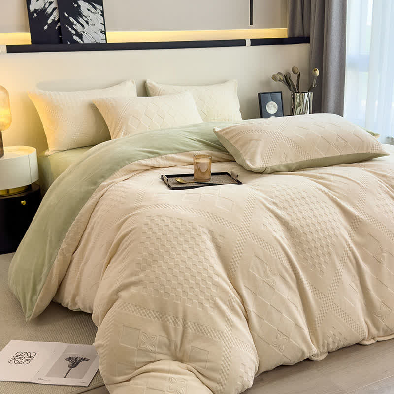 Diamond Checkered Textured Warm Bedding Set - Beige - Bedding Set - King - image 0