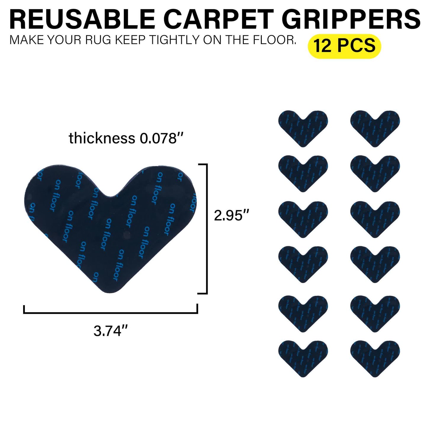 Heart-shape Adhesive Non Slip Rug Tape - Black - image 11