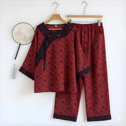 Ginkgo Leaf Oriental Tassel Cotton Pajamas - 2XL - image 0