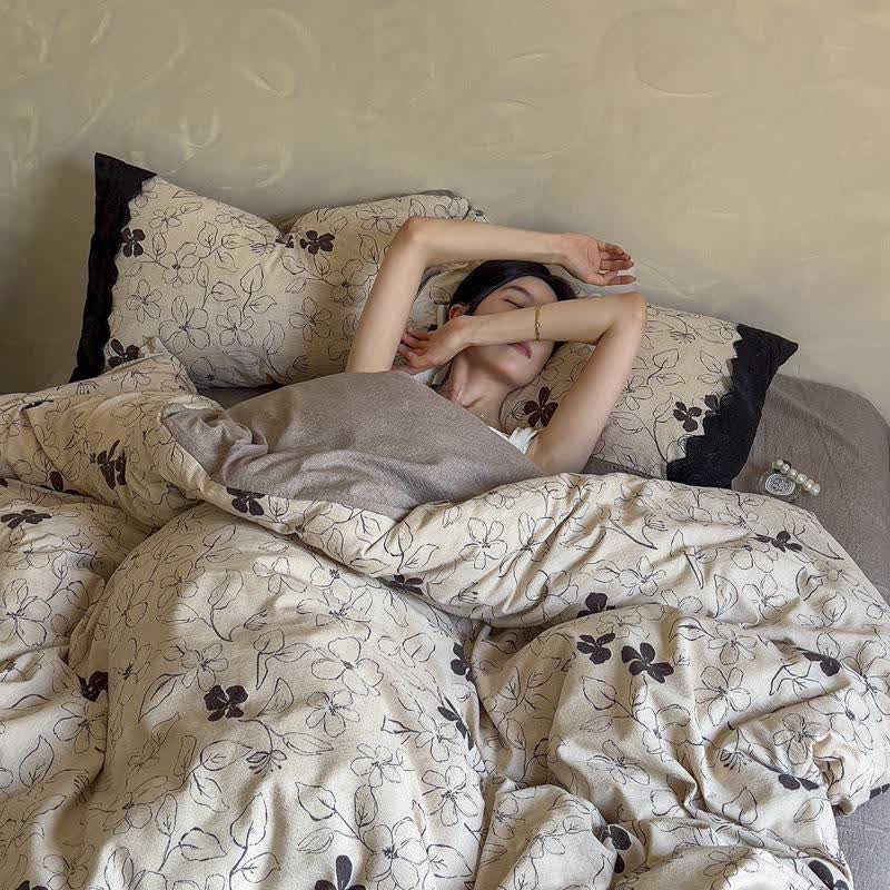 Line Art Floral Linen Bedding Set(4PCS) - image 3